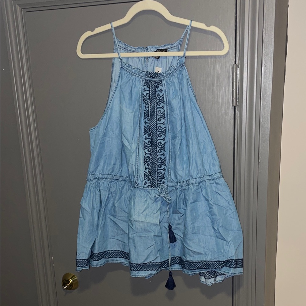 Lane Bryant Light Blue Embroidered Halter Tank Top